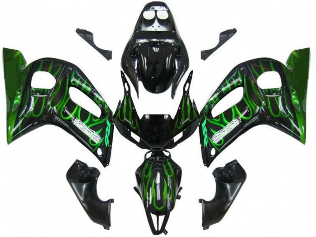 98-02 Black Green Flame Yamaha YZF R6 Motorcycle Fairings 98-02 Black Green Flame Yamaha YZF R6 Motorcycle Fairings