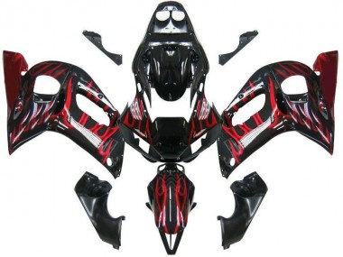 98-02 Black Red Flame Yamaha YZF R6 Motorcycle Fairings