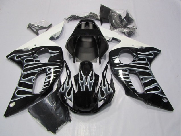 98-02 Black White Flame Yamaha YZF R6 Motorcycle Fairings 98-02 Black White Flame Yamaha YZF R6 Motorcycle Fairings